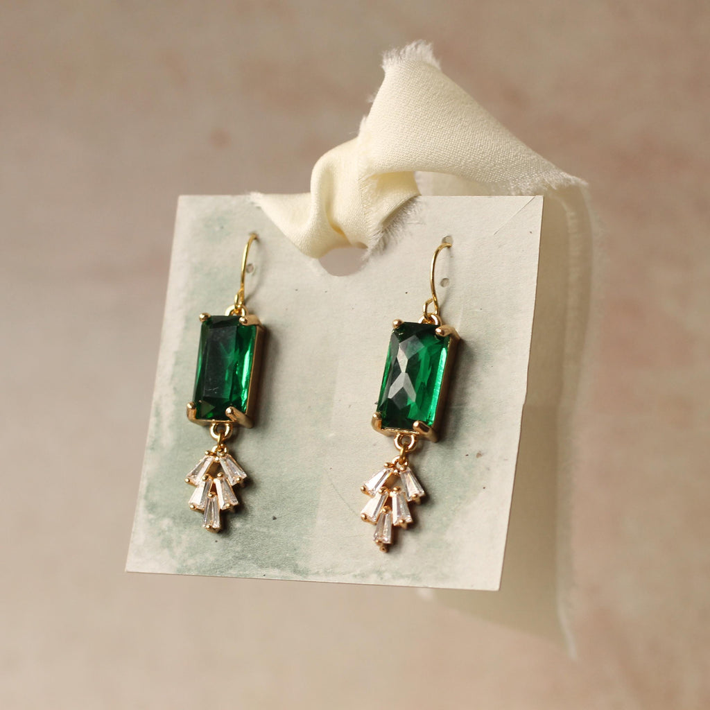 Vintage Emerald Bar Crystal Chrysler Earrings -