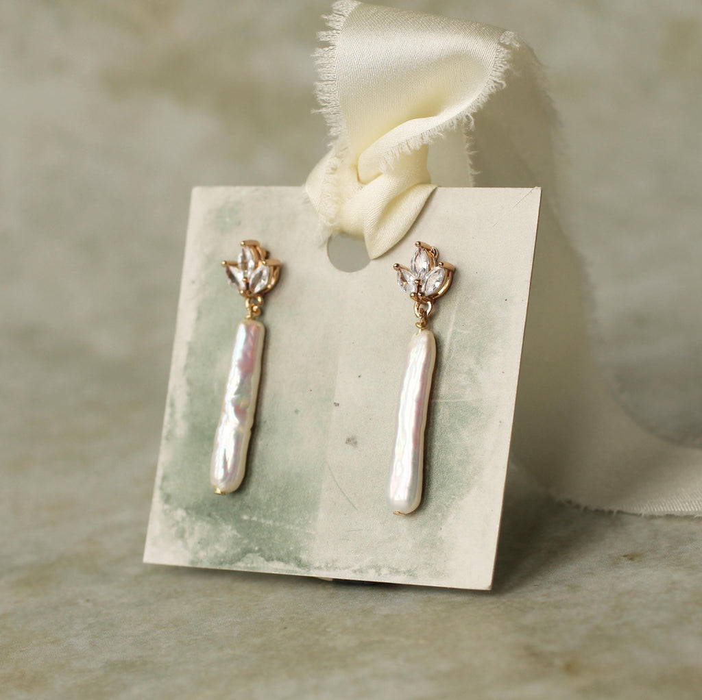 Freshwater Pearl Baton Bridal Drop Earrings - Earrings