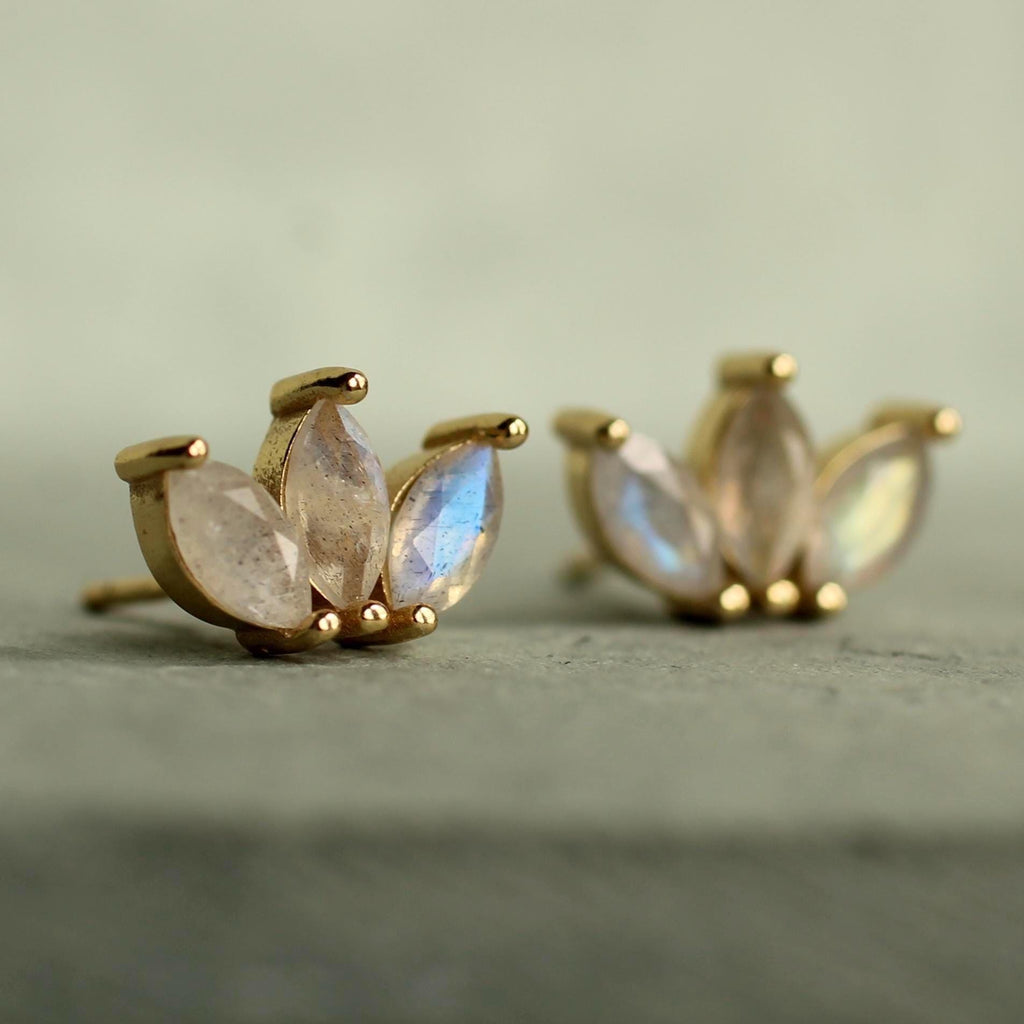 Labradorite Lotus Stud Earrings - Earrings