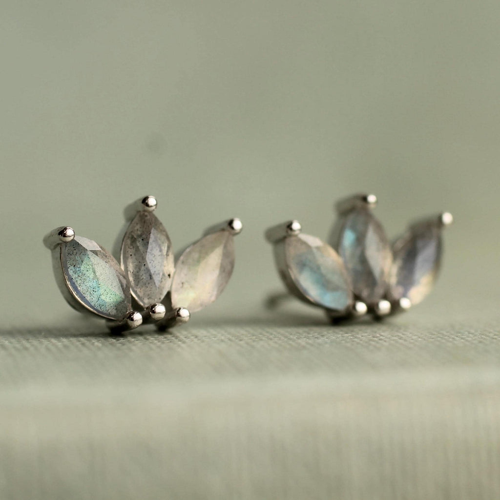 Labradorite Lotus Stud Earrings - Earrings