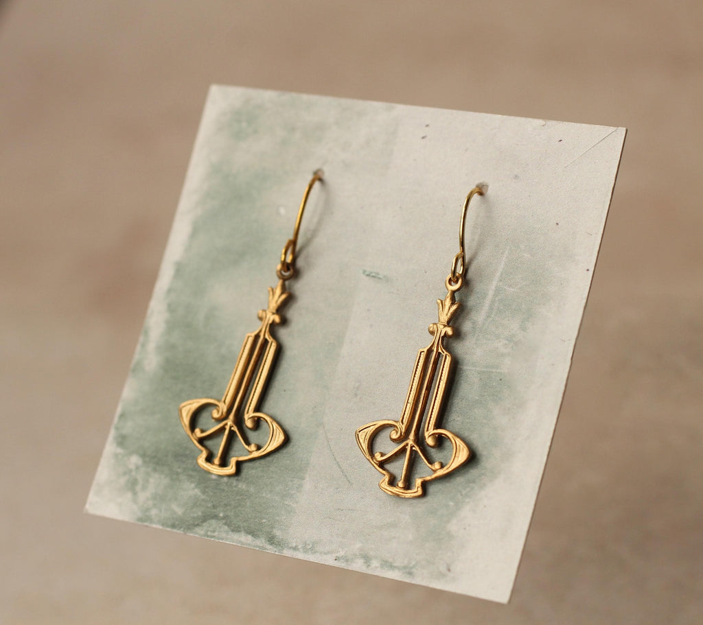 Gold Art Deco Harp Earrings - Earrings