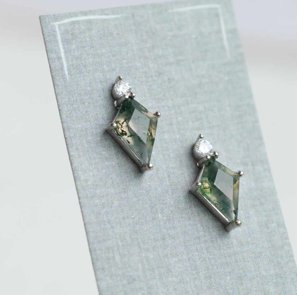 Moss Agate Stud Earrings - Earrings