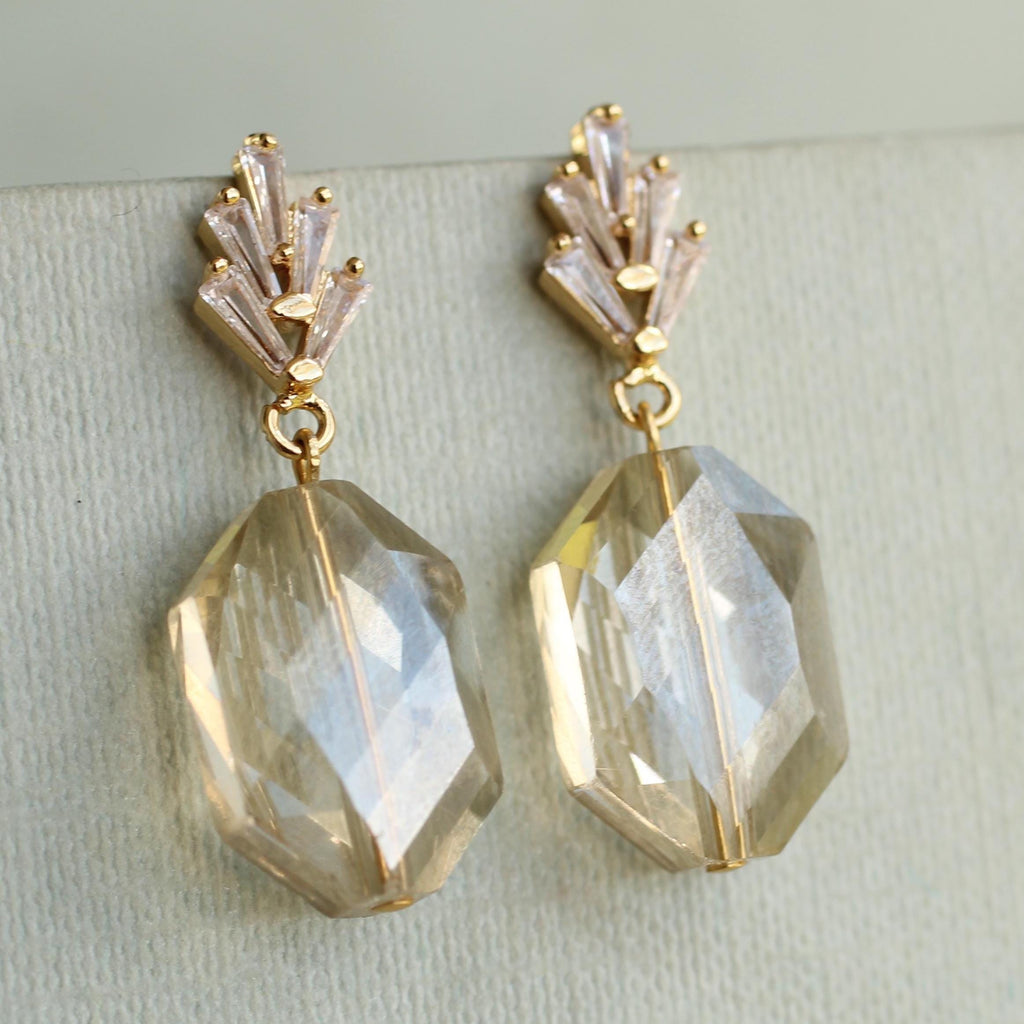 Champagne Yellow Art Deco Drop Earrings - Earrings