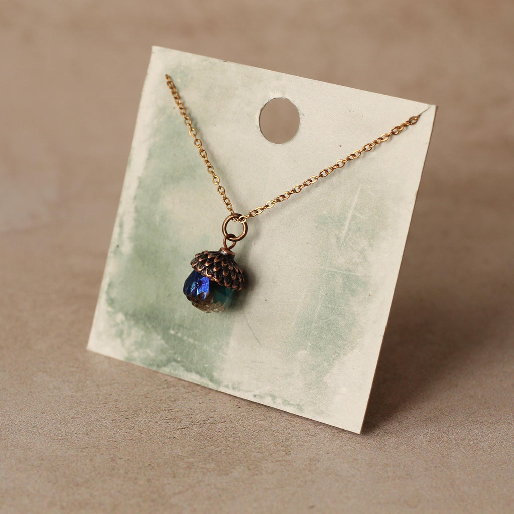 Cobalt Blue Gold Acorn Necklace - Necklaces