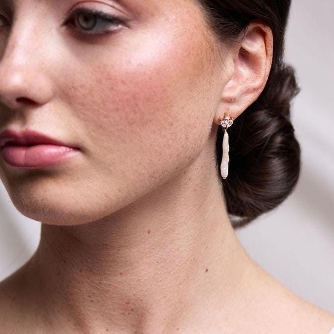 Freshwater Pearl Baton Bridal Drop Earrings - Earrings