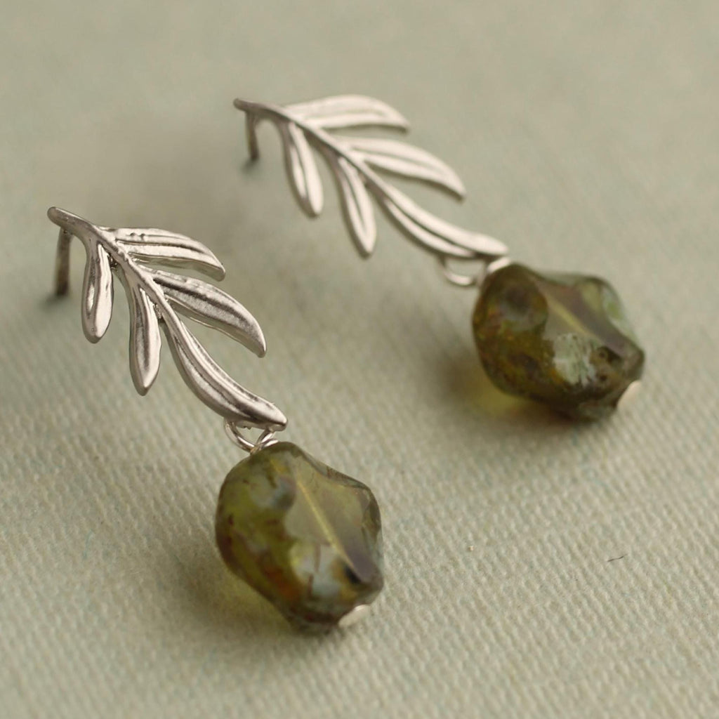Olive Branch Silver Leaf Earrings - Earrings