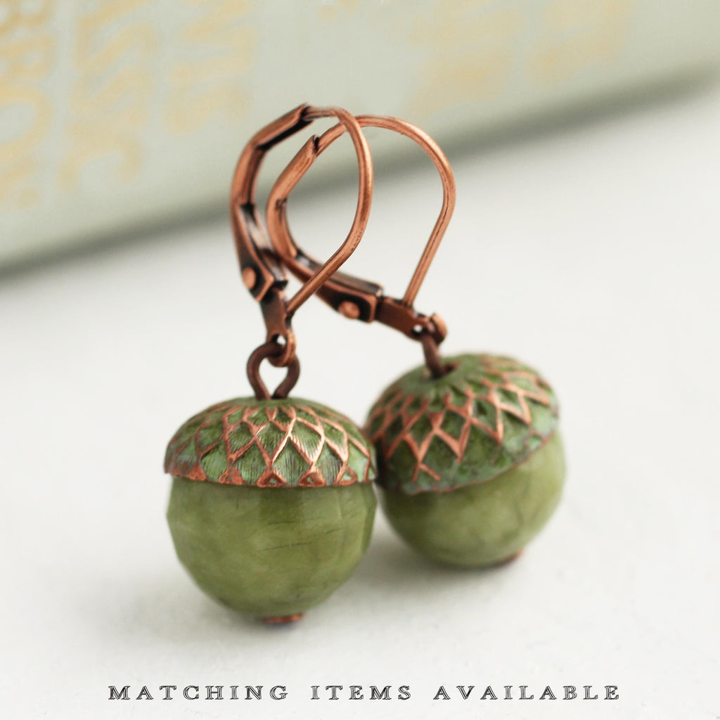 Moss Olive Green Acorn Necklace (WS) - Necklaces