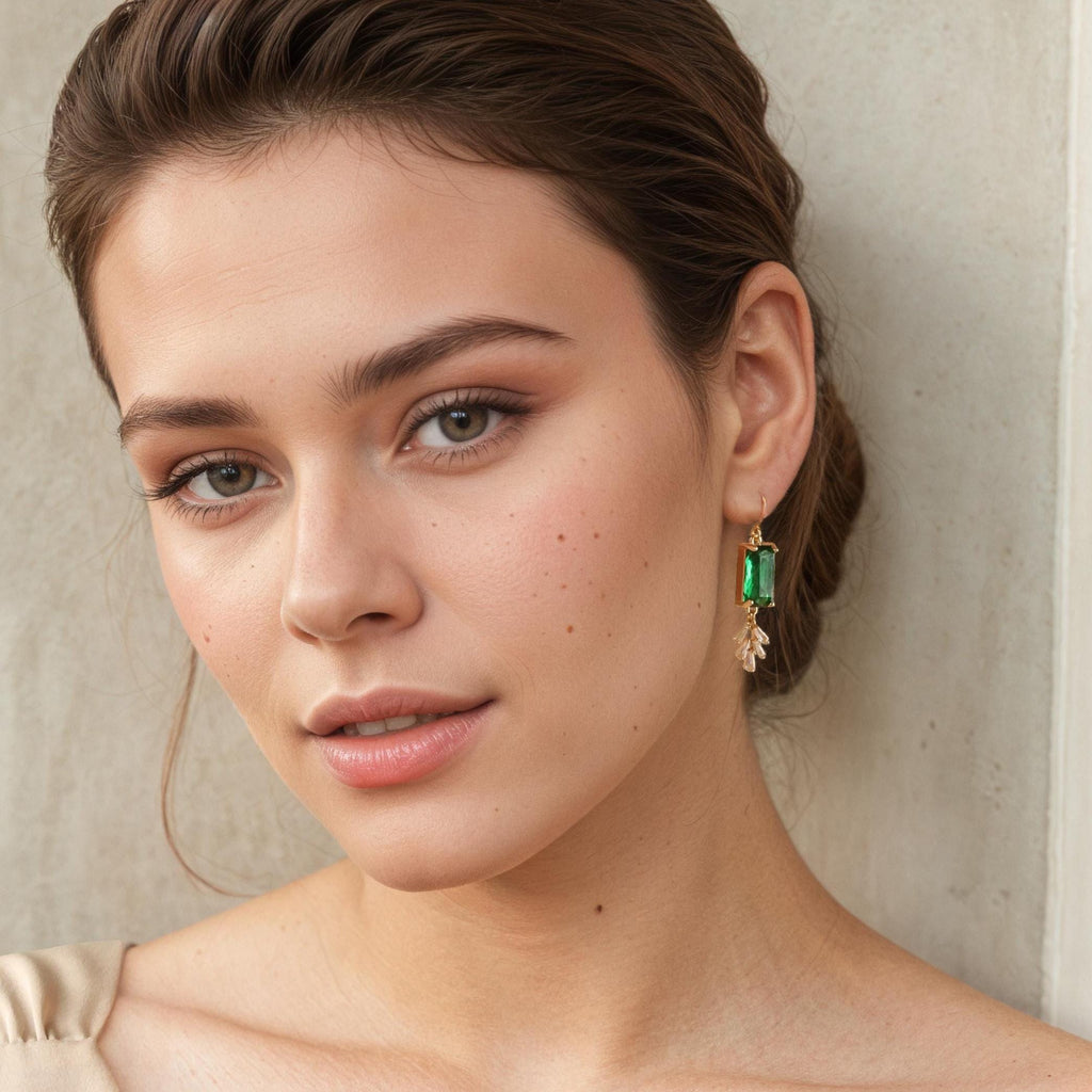 Vintage Emerald Bar Crystal Chrysler Earrings -