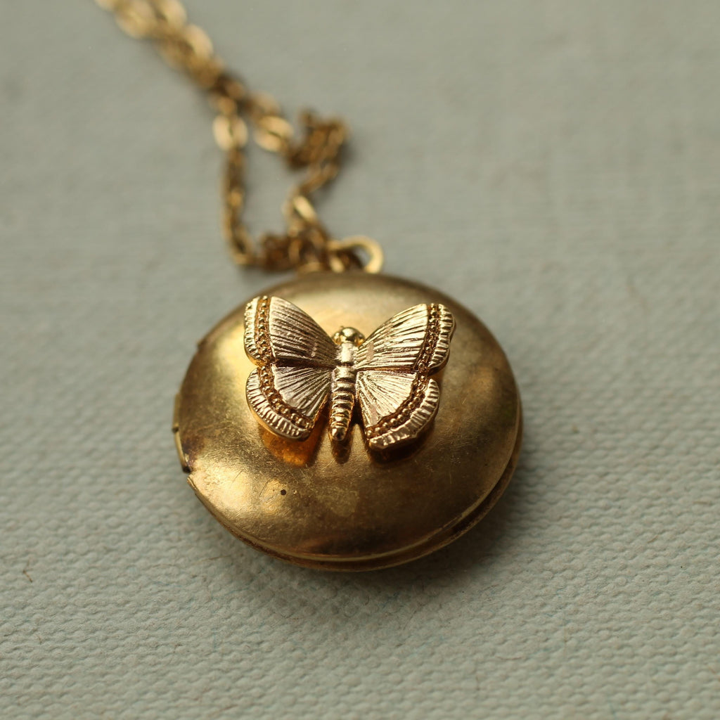 Gold Round Butterfly Locket - personalised photo locket