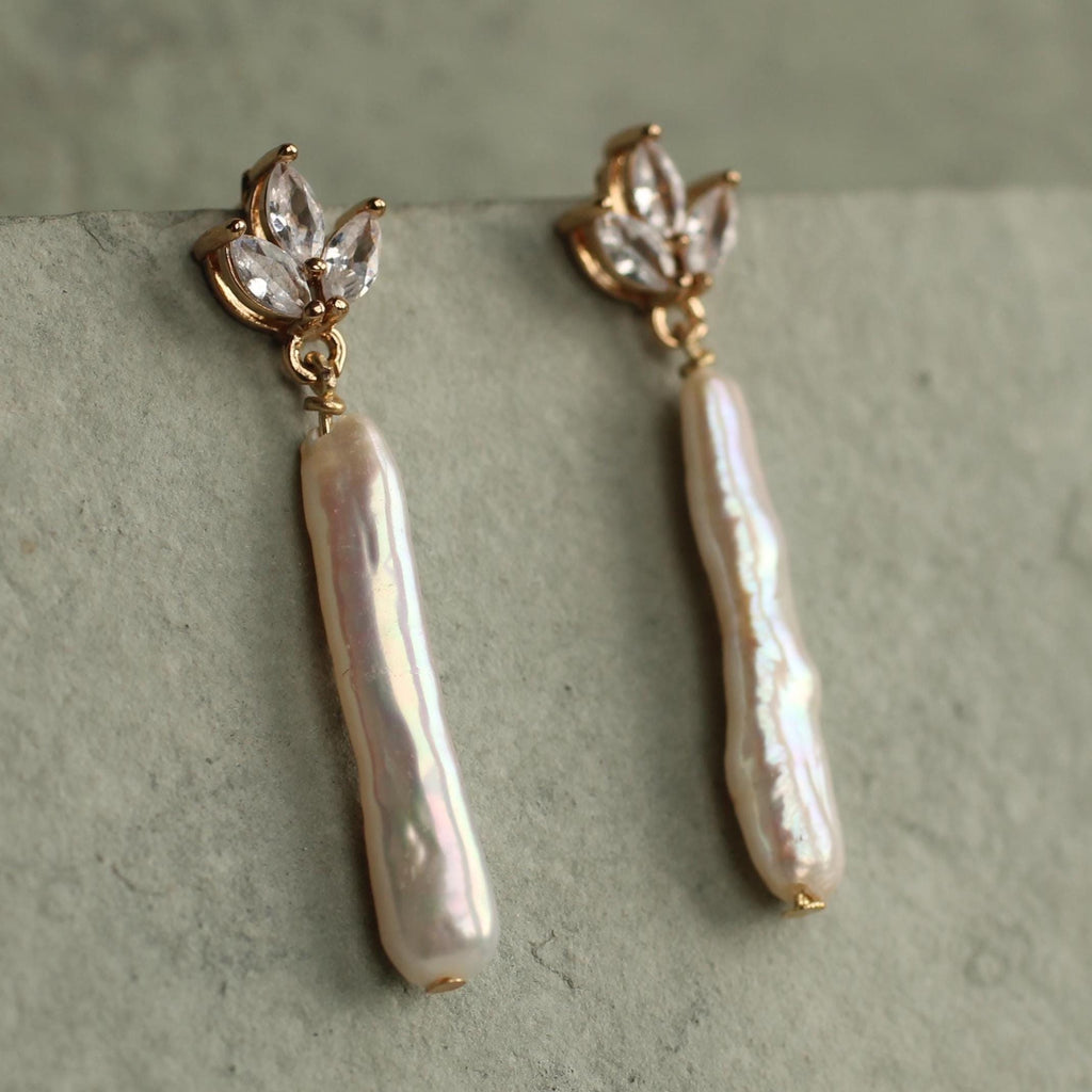 Freshwater Pearl Baton Bridal Drop Earrings - Earrings