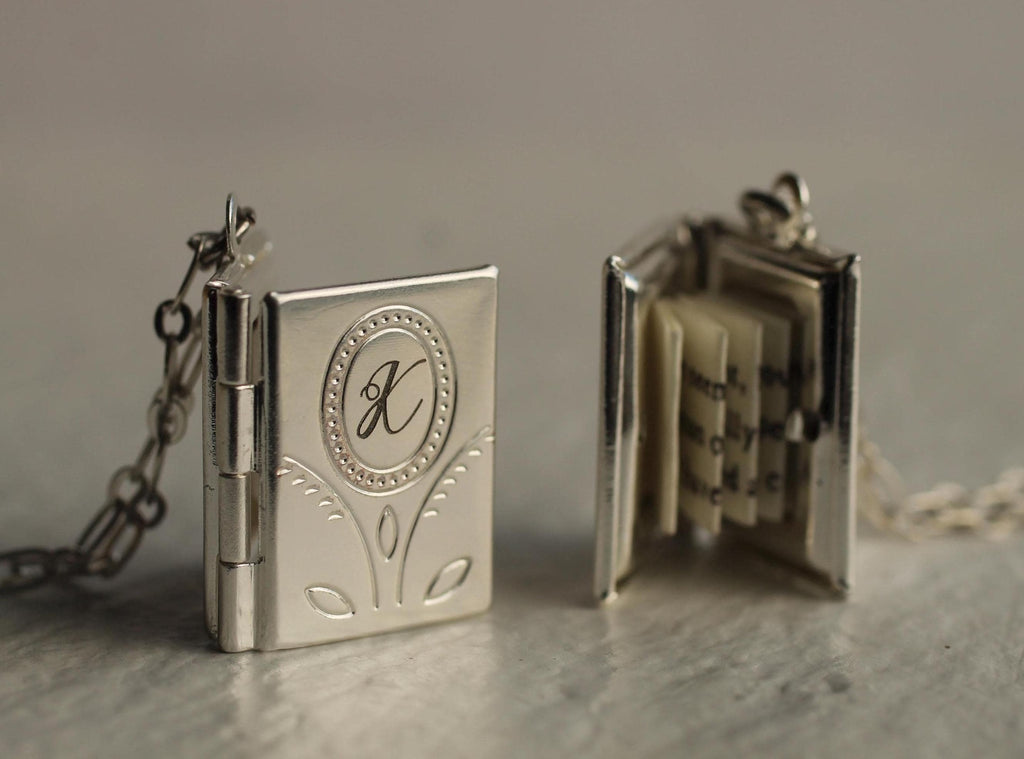 Silver Flower Book Locket Necklace - Necklaces