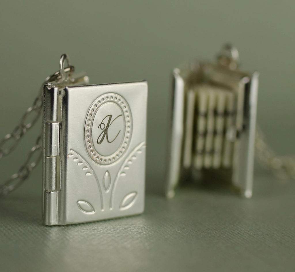 Silver Flower Book Locket Necklace - Necklaces