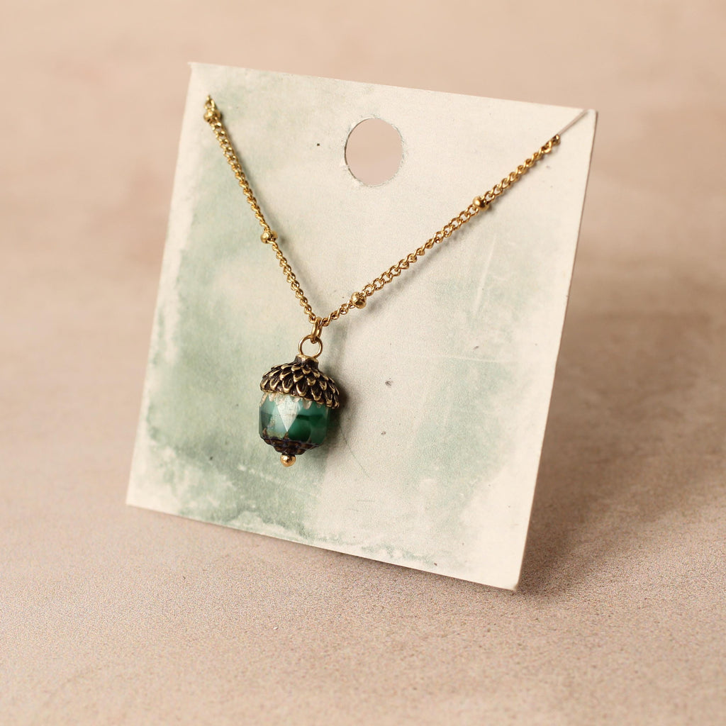 Peacock Blue Silver Acorn Necklace - Necklaces