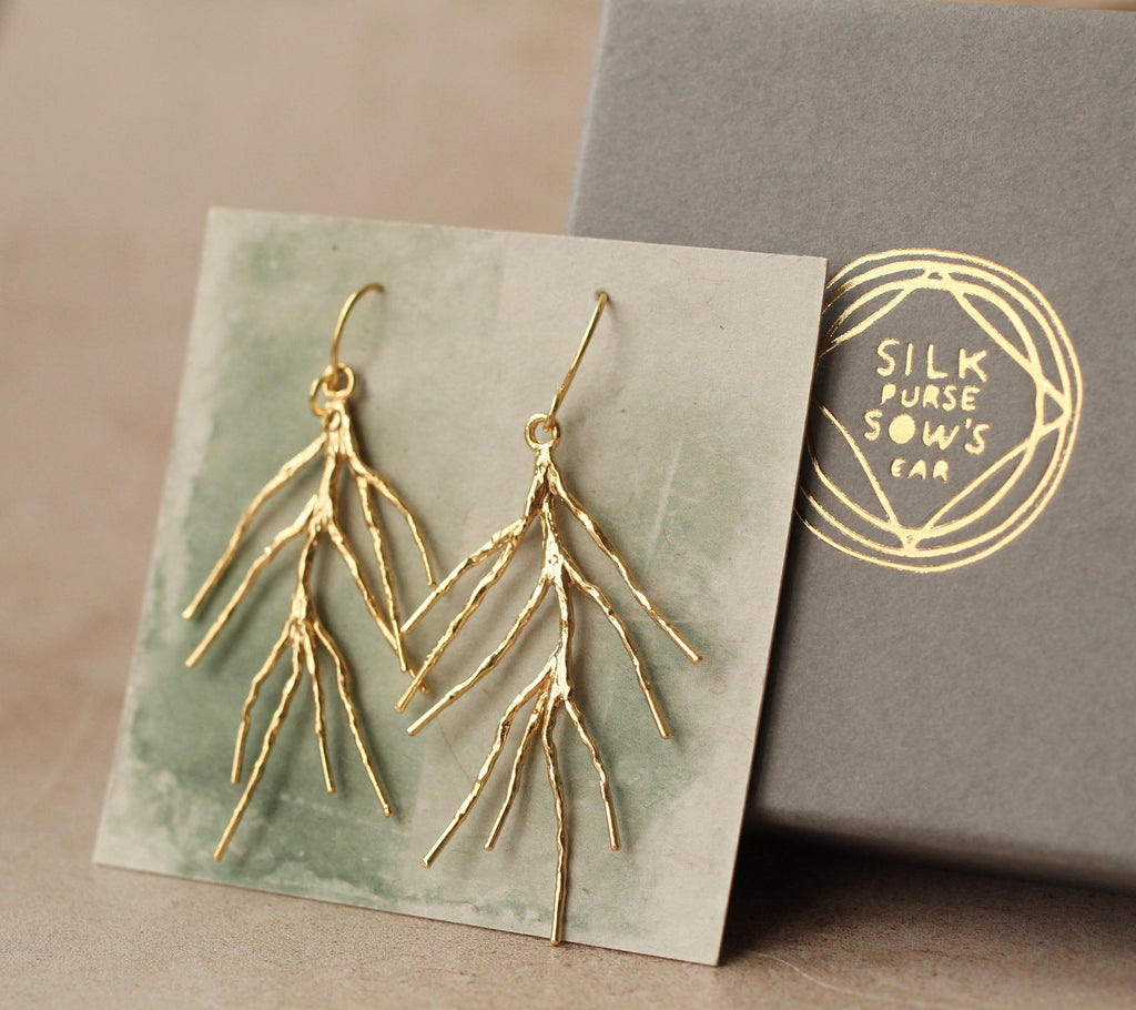 Gold Pine Needle Earrings - Earrings