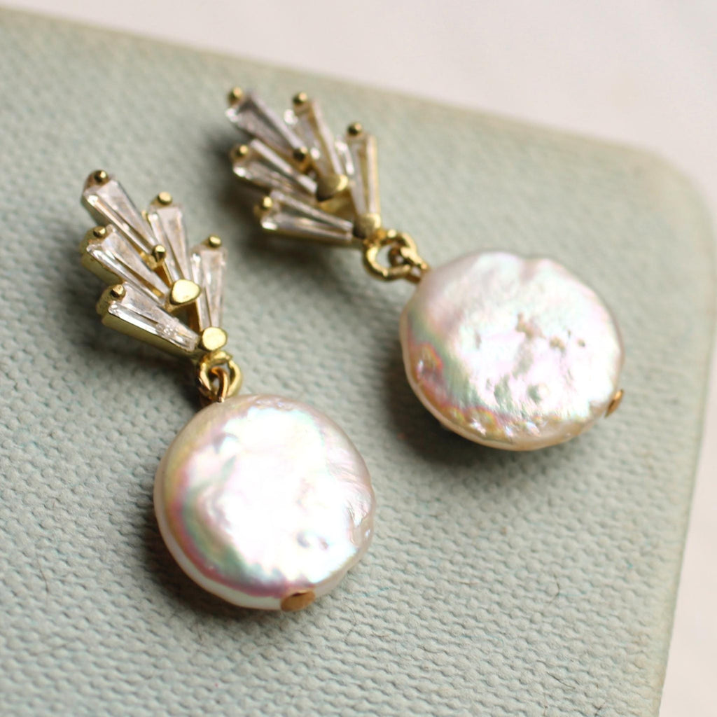 Art Deco Crystal Freshwater Pearl Earrings - Earrings