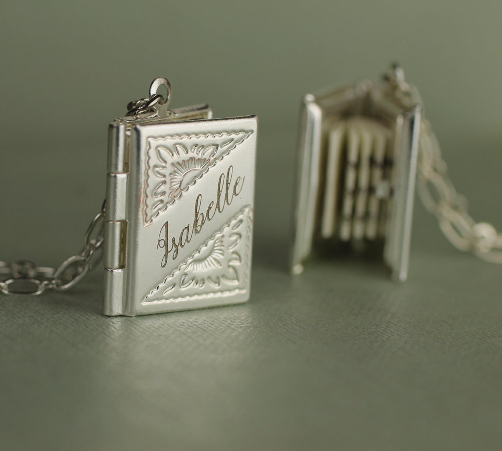 Silver Banner Book Locket Necklace - Necklaces