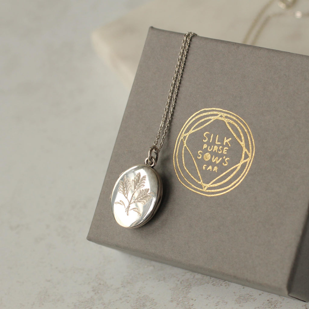 Sterling Silver Chrysanthemum Oval Locket - personalised photo locket