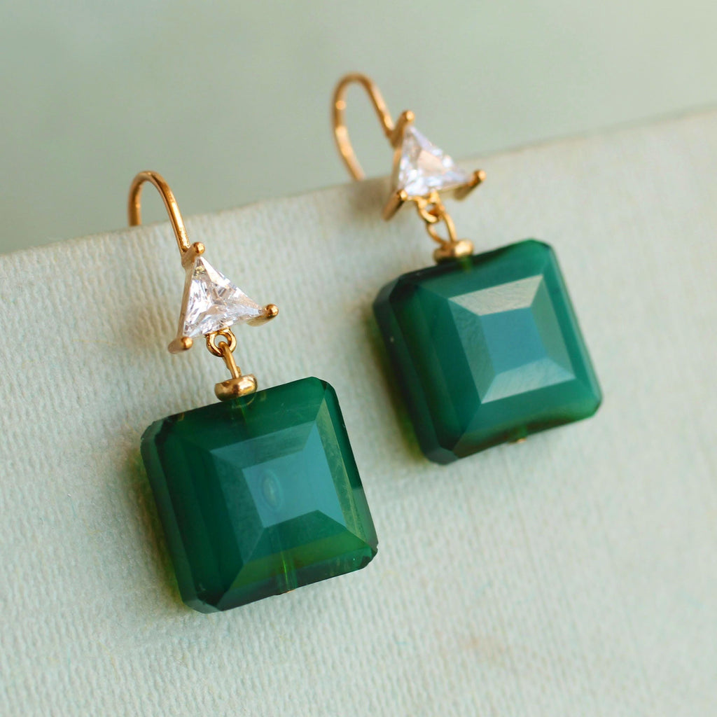 Jade Green Vintage Glass Earrings - Earrings
