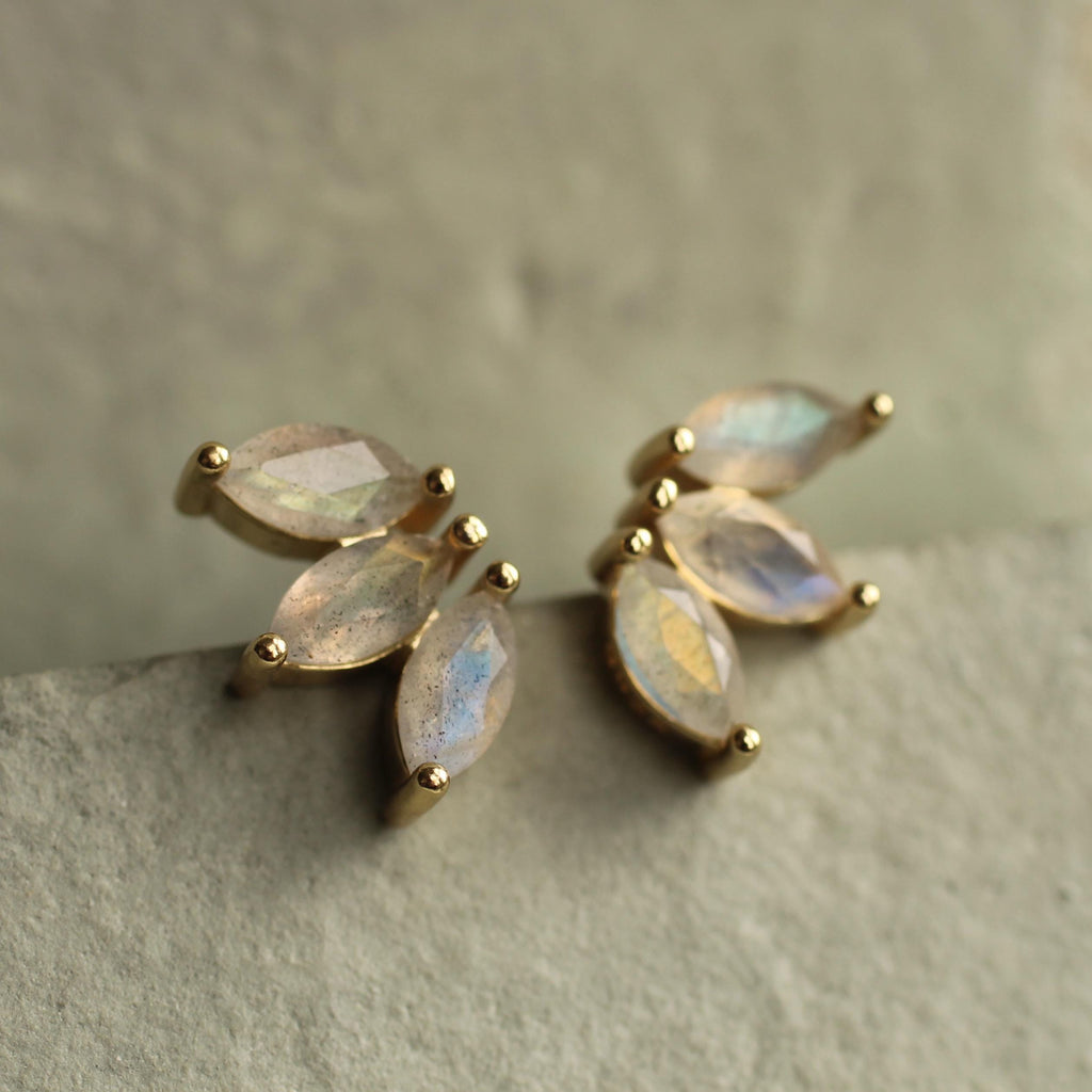 Labradorite Lotus Stud Earrings - Earrings