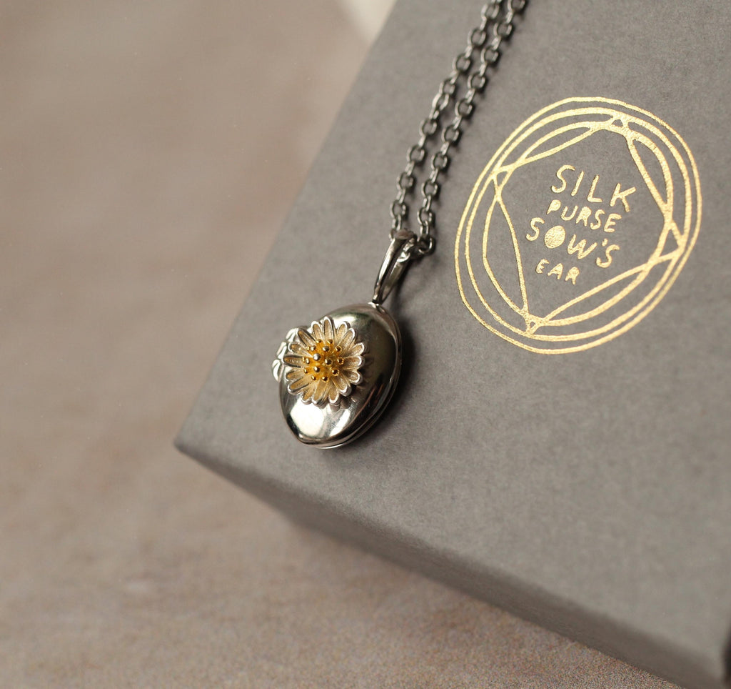 Sterling Silver Oval Daisy Locket - personalised photo locket