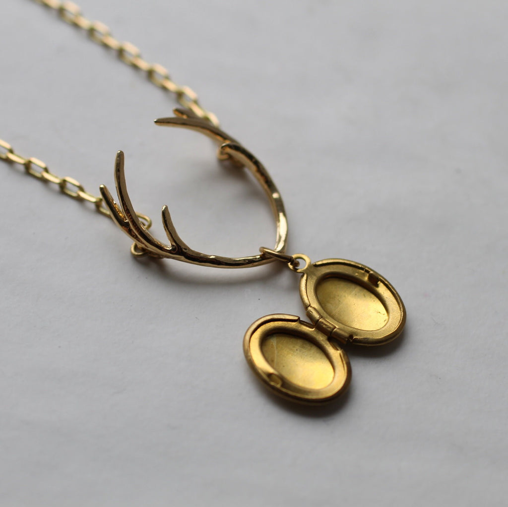 Tiny Antler Locket Necklace - Necklaces