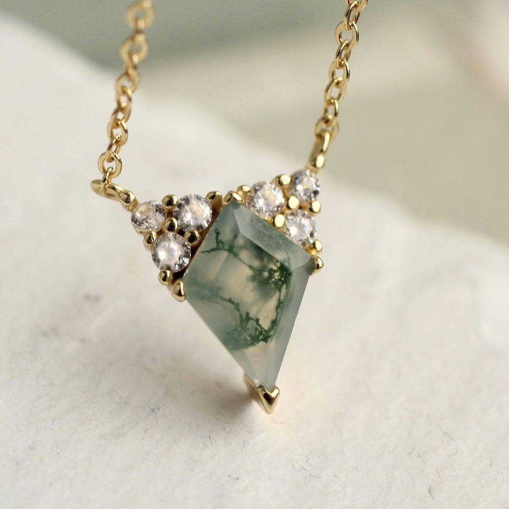 Moss Agate Pyramid Necklace (WS) - Necklaces