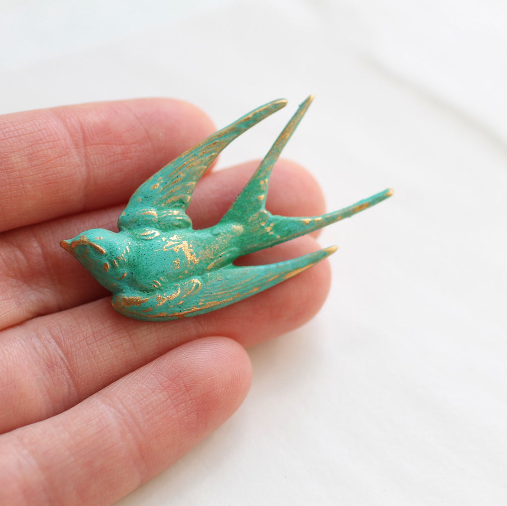 Large Verdigris Swallow Brooch - Brooches & Pins