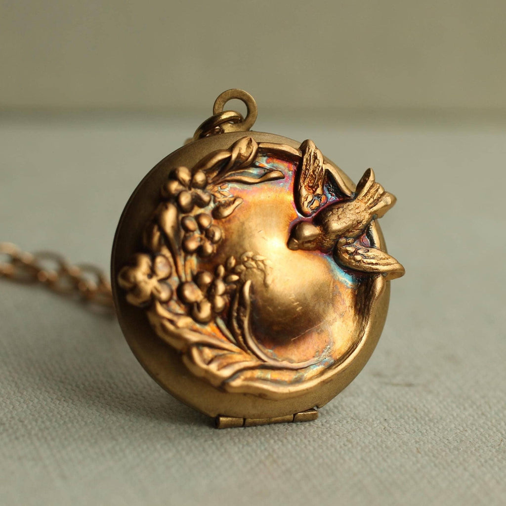 Pastoral Antique Bird Locket - personalised photo locket