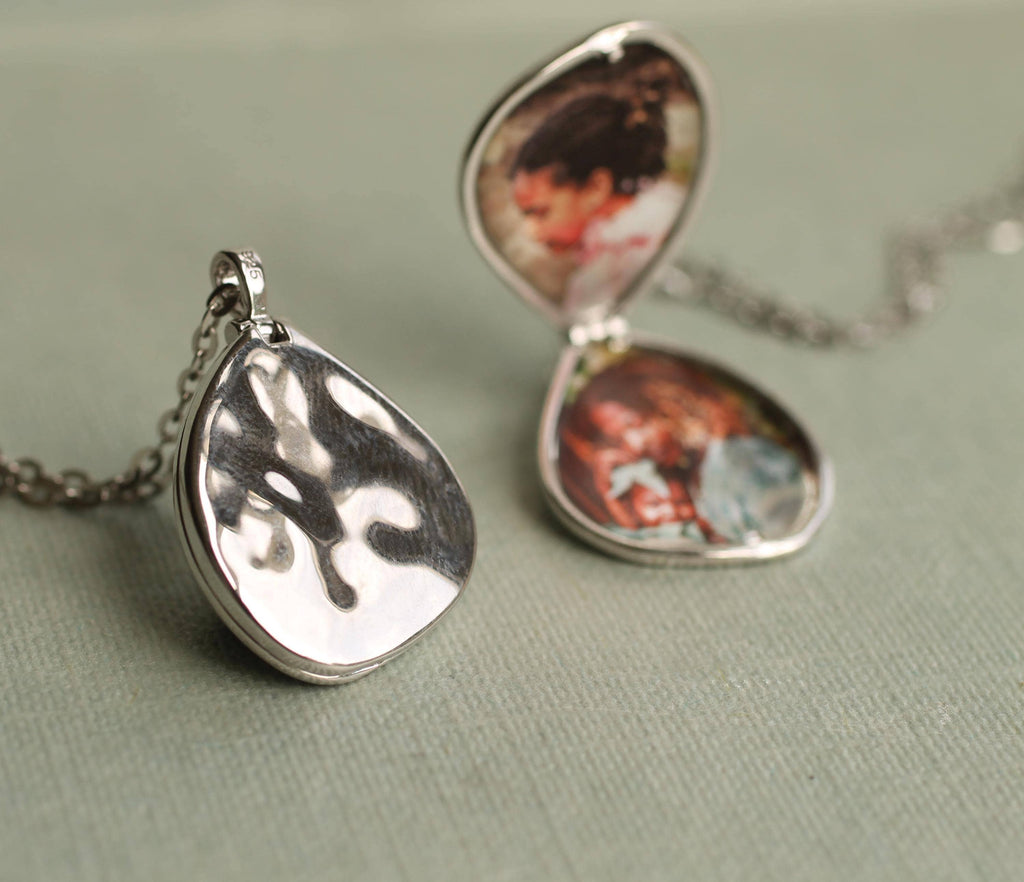 Sterling Silver Pebble Locket - personalised photo locket
