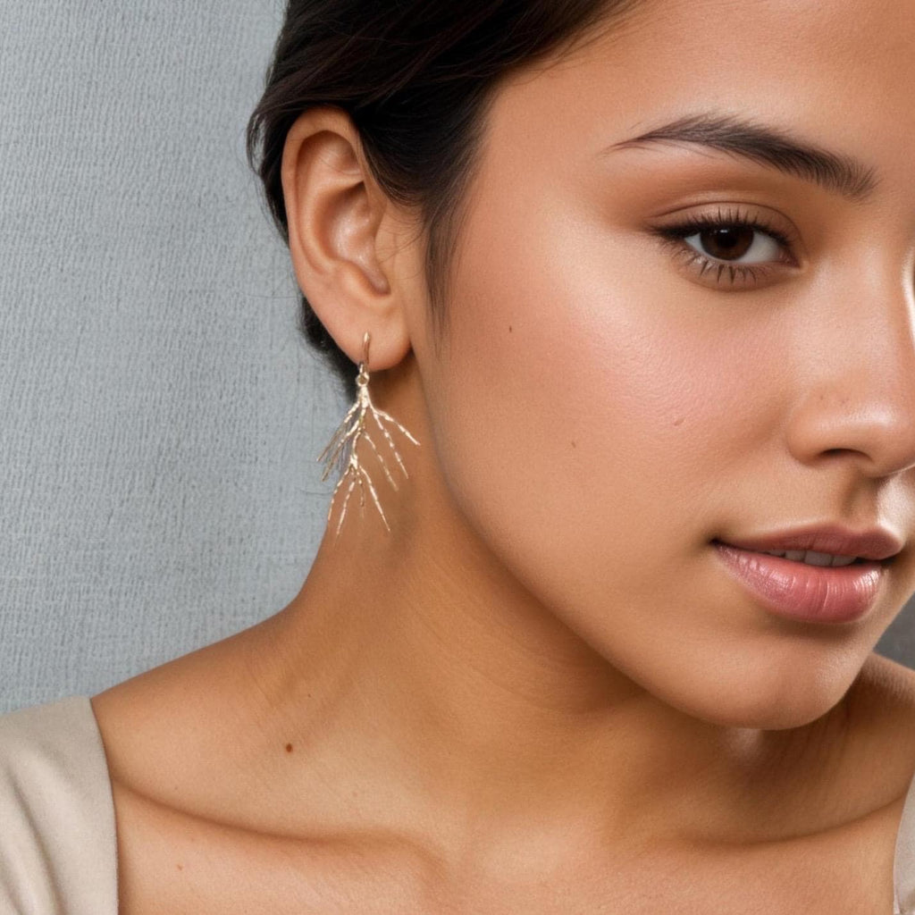 Gold Pine Needle Earrings - Earrings