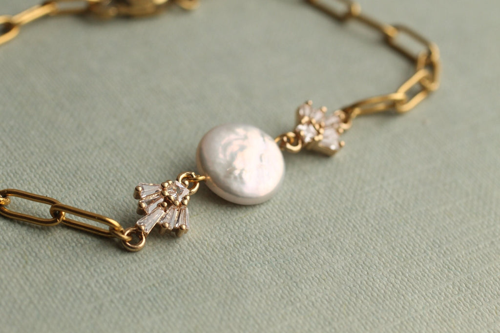 Art Deco Double Crystal Pearl Bracelet - Bracelets