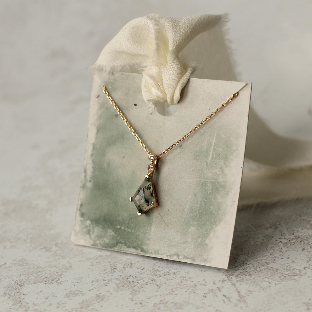 Moss Agate Pyramid Necklace (WS) - Necklaces