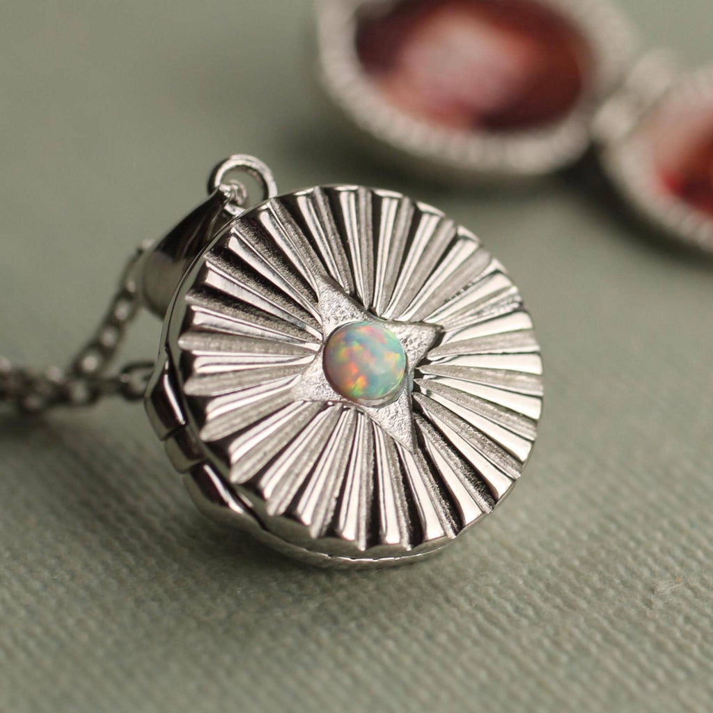 Sterling Silver Opal Sun Locket - Necklaces