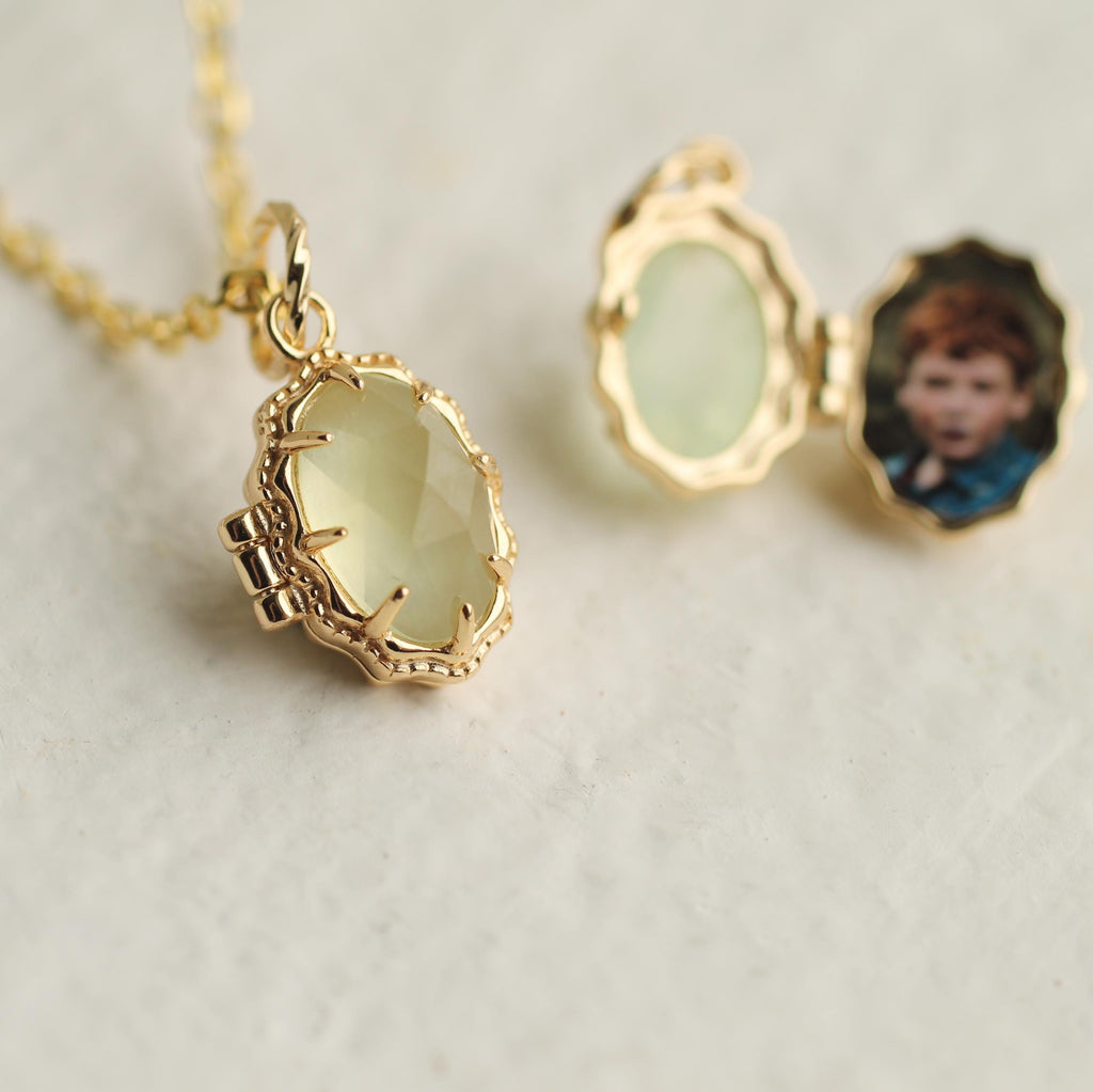 Tiny Moonstone Locket - personalised photo locket