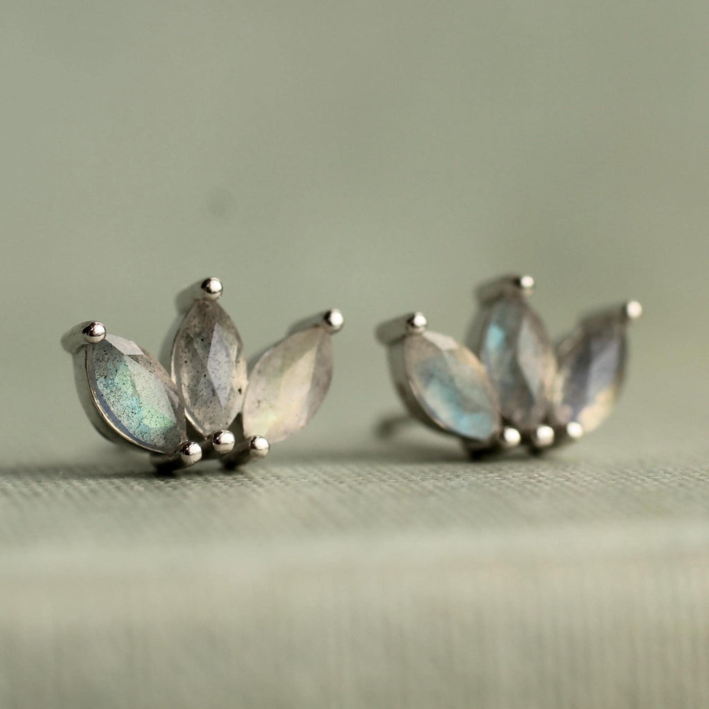 Labradorite Lotus Stud Earrings - Earrings