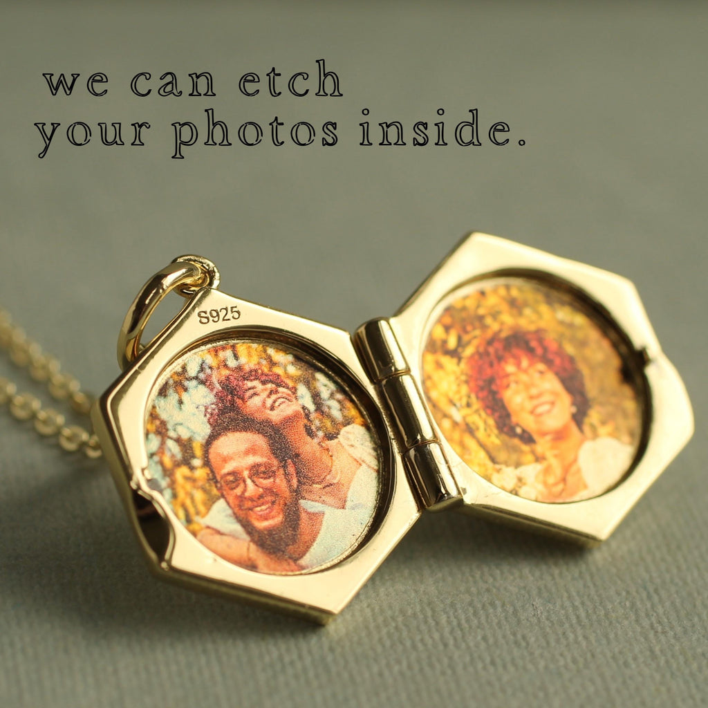Turquoise Hexagon Locket Necklace - personalised photo locket