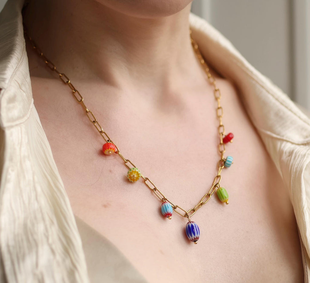 Millfiori Glass Rainbow Charm Necklace - Necklaces