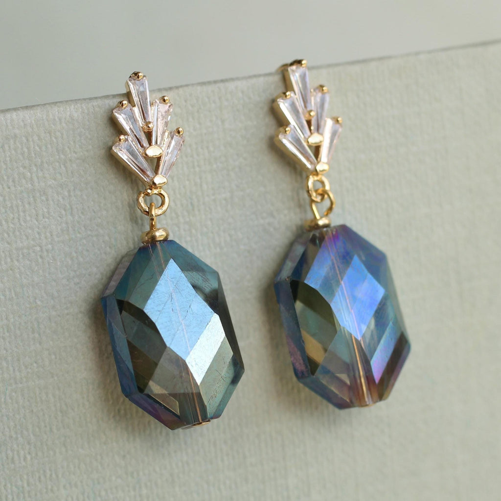 Labradorite Crystal Art Deco Drop Earrings - Earrings