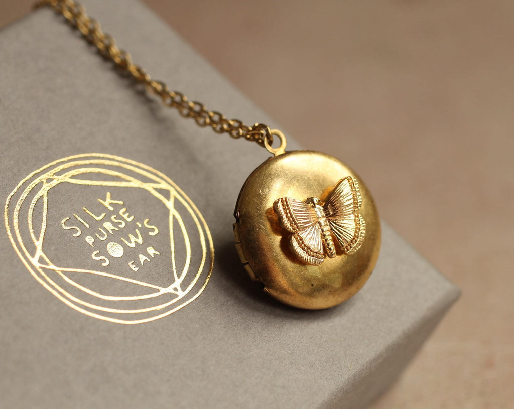 Gold Round Butterfly Locket - personalised photo locket