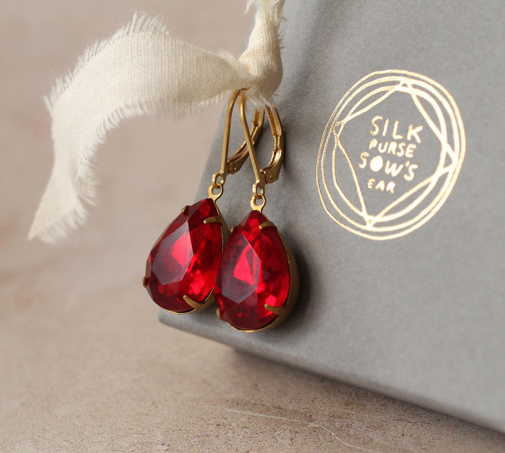 Ruby Red Teardrop Earrings - Earrings