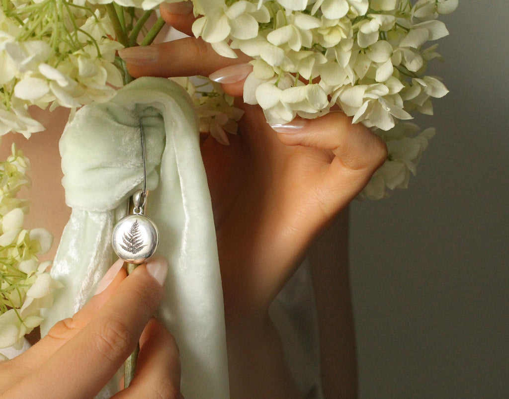 Sterling Silver Bridal Bouquet Locket Pin - personalised photo locket