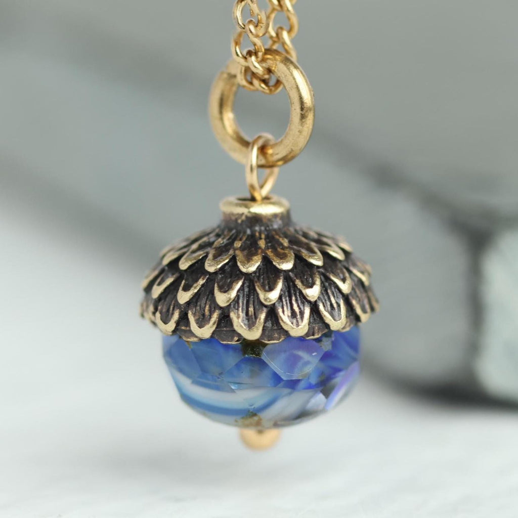 Cobalt Blue Gold Acorn Necklace - Necklaces
