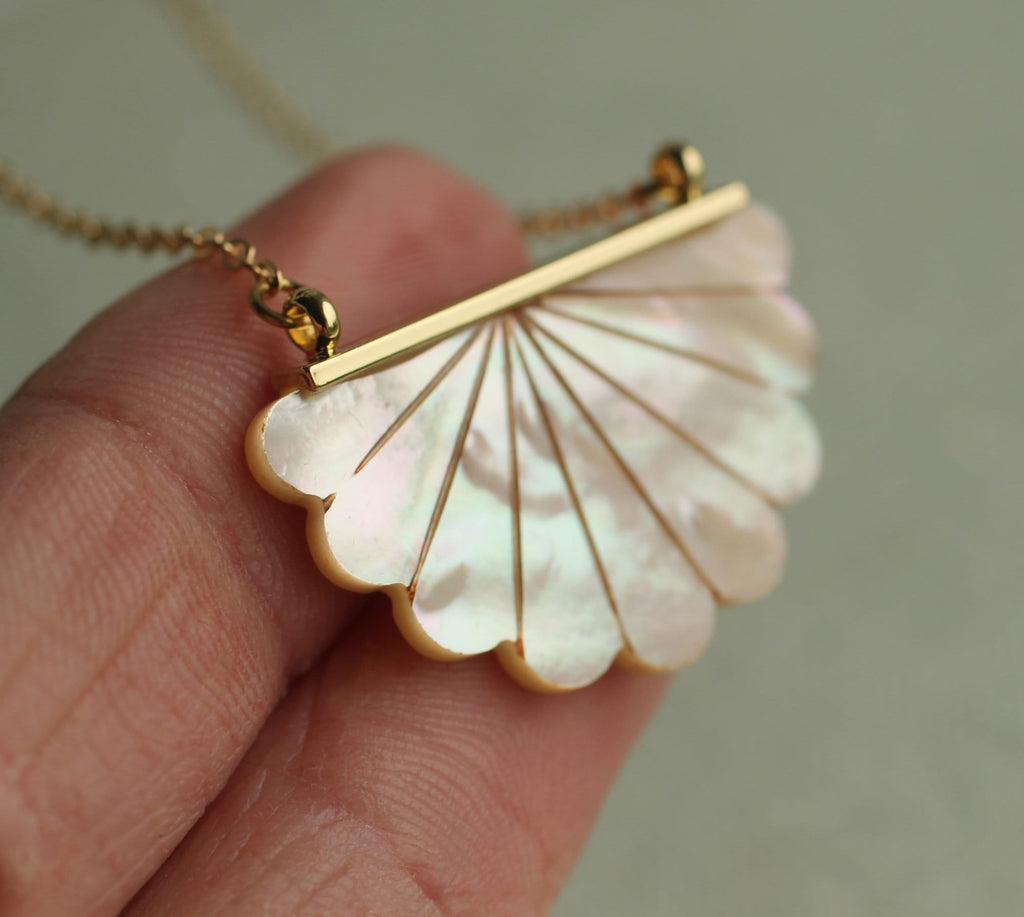 Art Deco Mother of Pearl Semi Circle Pendant -