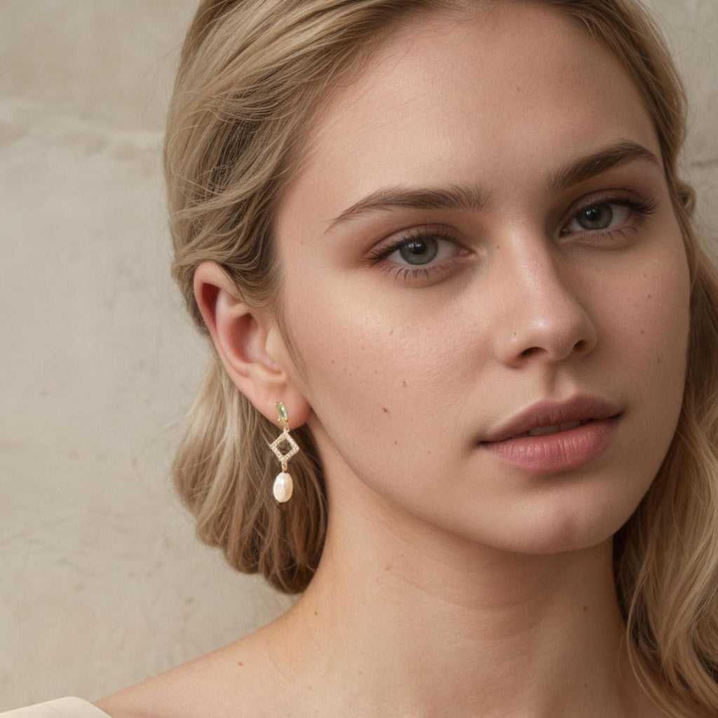 Art Deco Mint Green Freshwater Pearl Earrings - Earrings