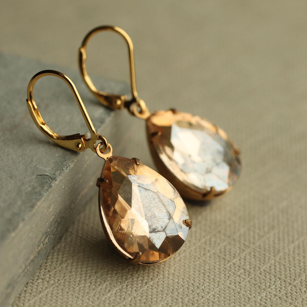 Vintage Champagne Teardrop Earrings - Earrings