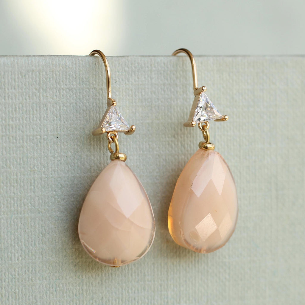 Peach Teardrop Vintage Glass Earrings - Earrings