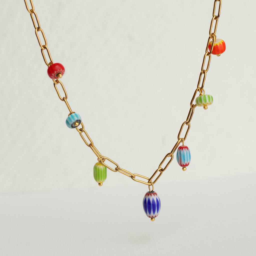 Millfiori Glass Rainbow Charm Necklace - Necklaces