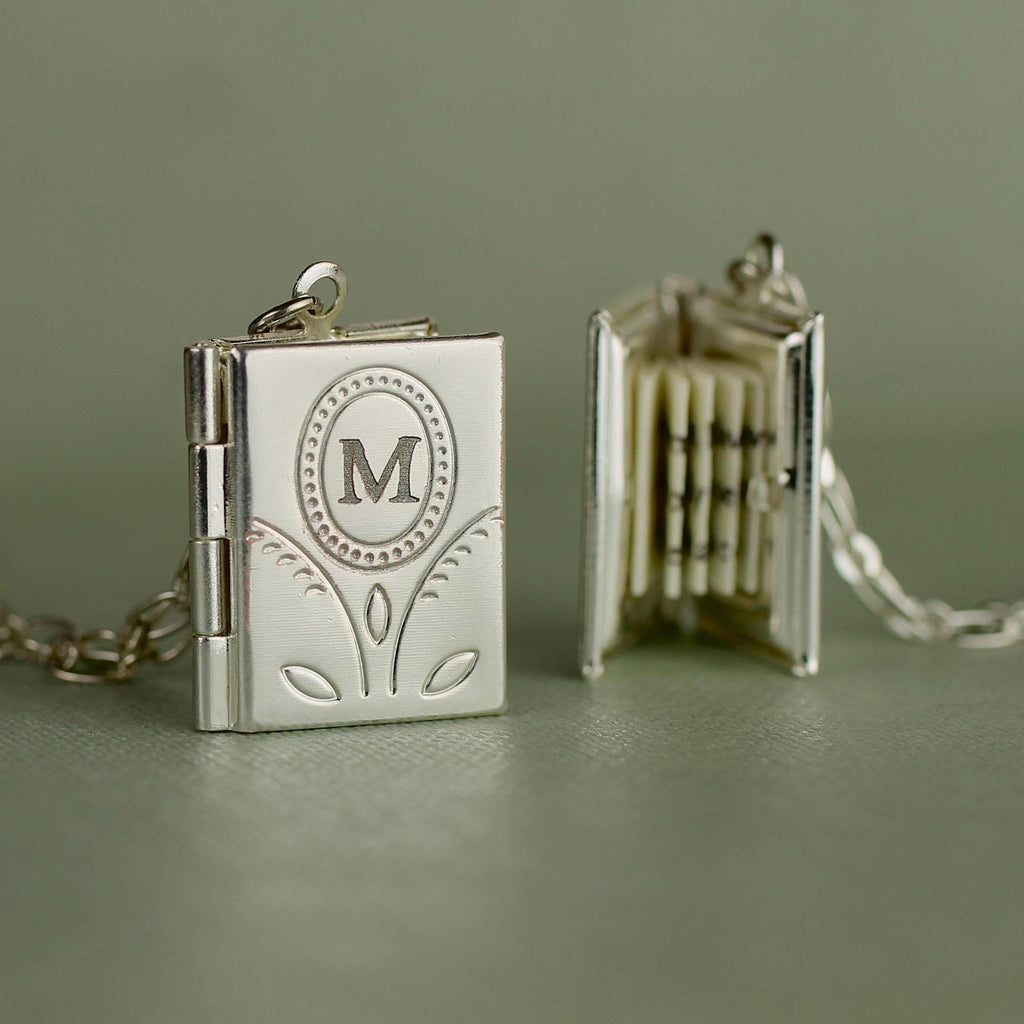 Silver Flower Book Locket Necklace - Necklaces