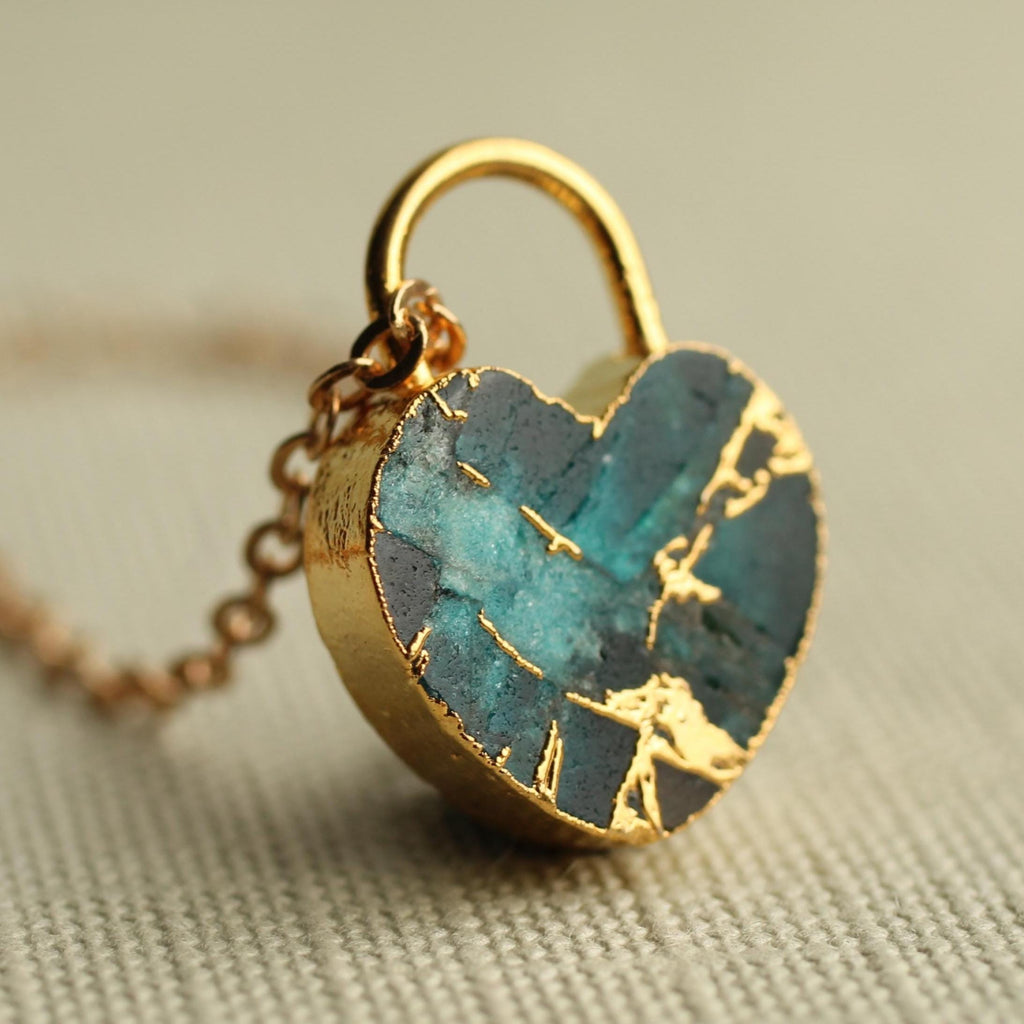 Padlock Heart Gemstone Necklace - Necklaces