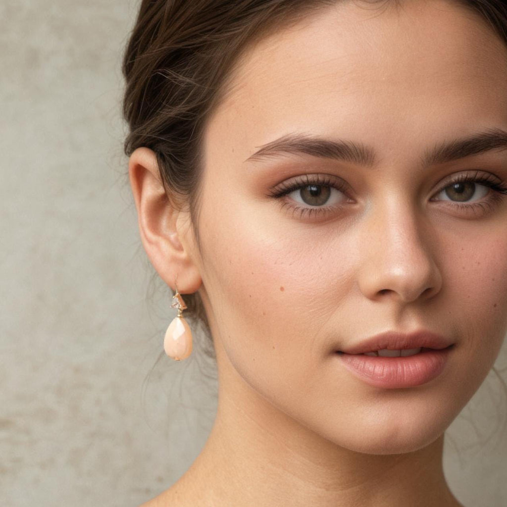 Peach Teardrop Vintage Glass Earrings - Earrings